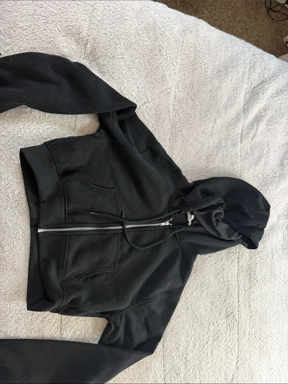 Women’s Black Cropped Zip-Up Hooded Jacket